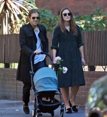 Keira Knightley and James were strolling around with newborn baby girl.